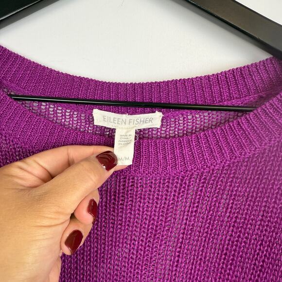 Eileen Fisher Purple Open Knit Tunic Sweater - M - Picture 3 of 9